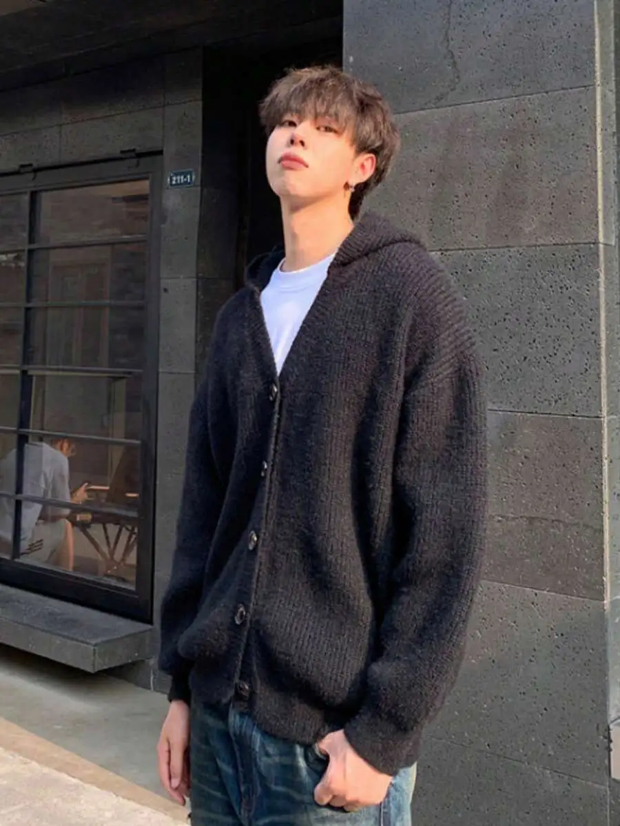ニット カーディガン フード付き 前開き セーター ユニセックス 長袖 ニット カーディガン
