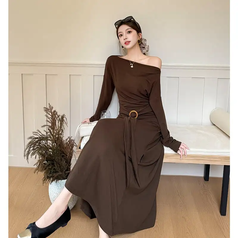 3colors 2点セット オフショルダー トップス+ハイウエスト スカート