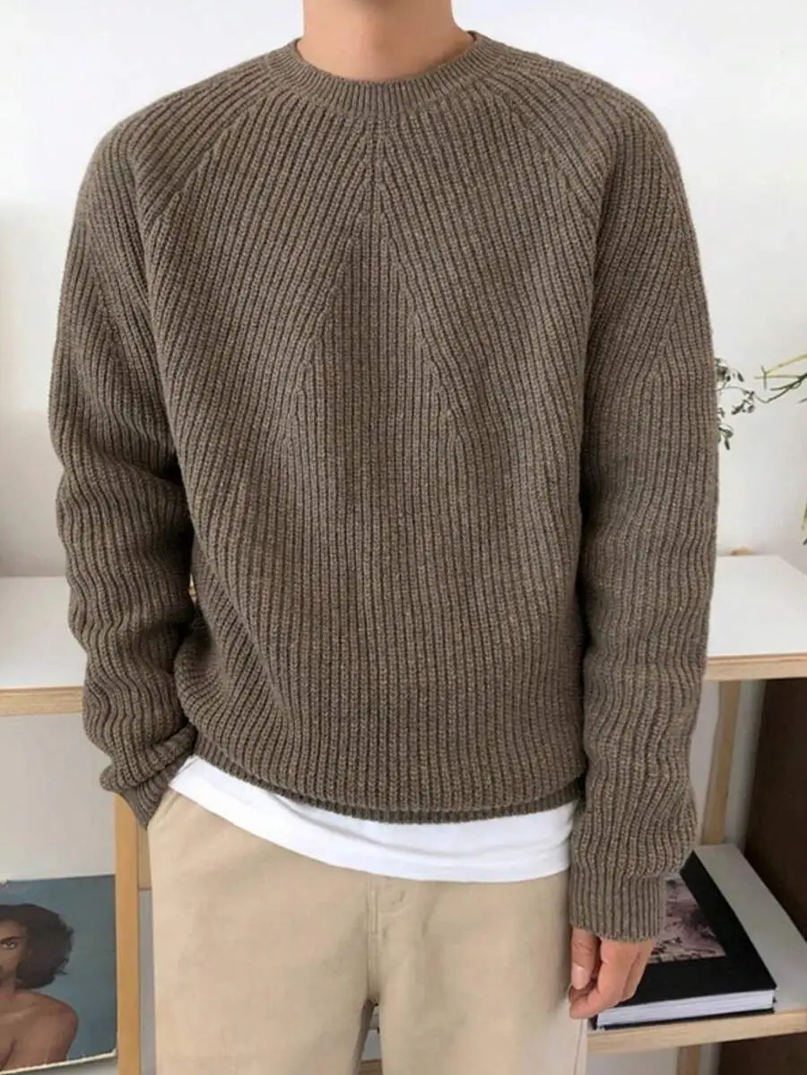 ルーズ 無地 カジュアル 通勤 クルーネック ニットセーター