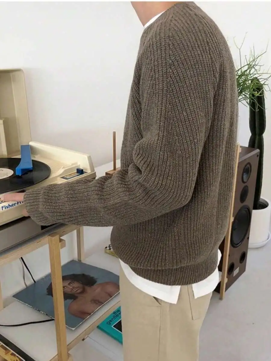 ルーズ 無地 カジュアル 通勤 クルーネック ニットセーター