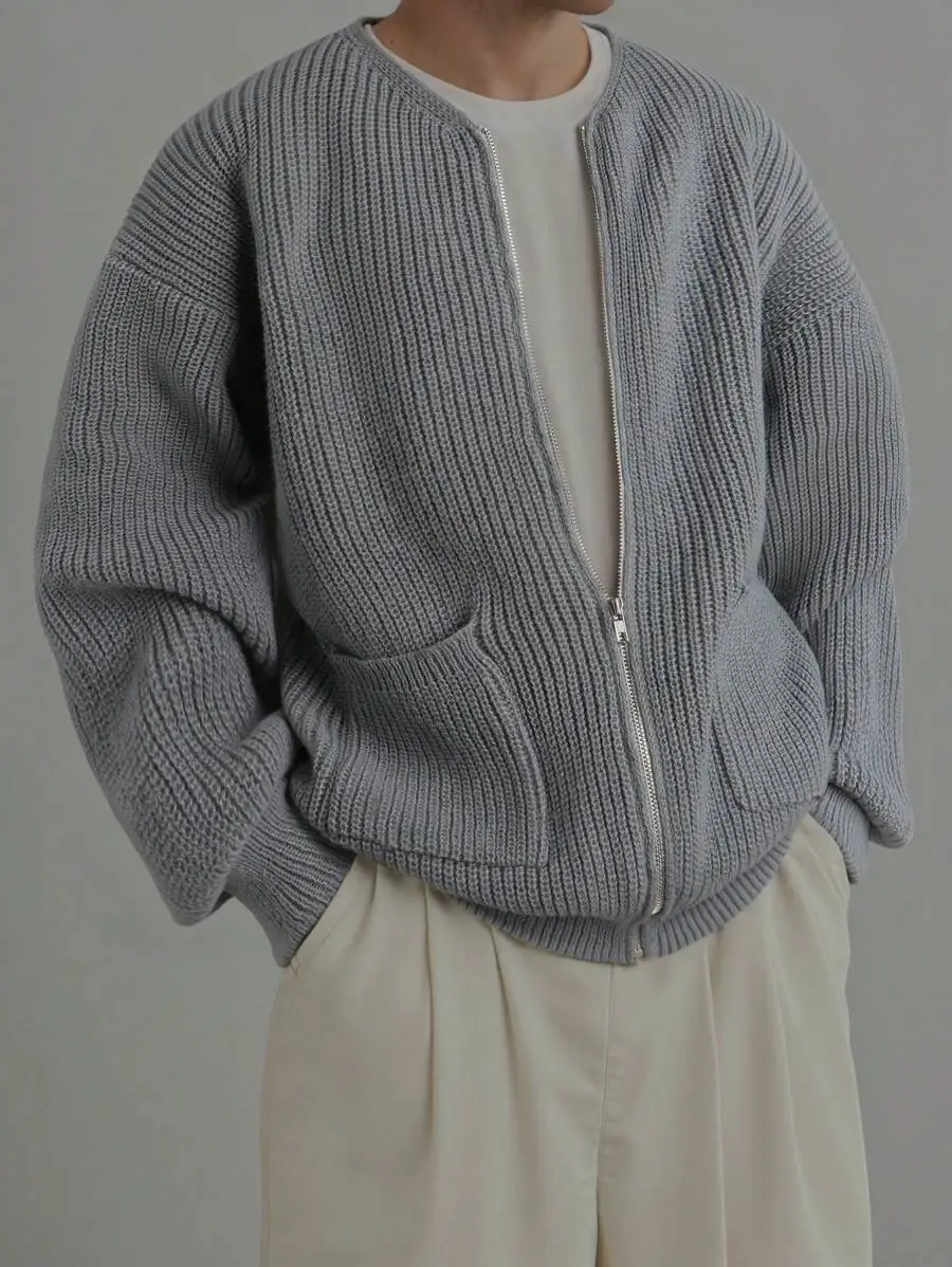 ルーズ カジュアル リラックス ドロップショルダー 無地 ニット カーディガン