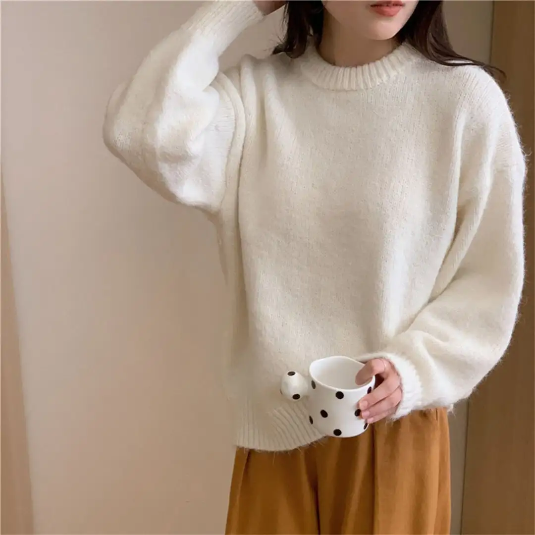 6colors トップス クルーネットニット 韓国風 パステルカラー モコニット