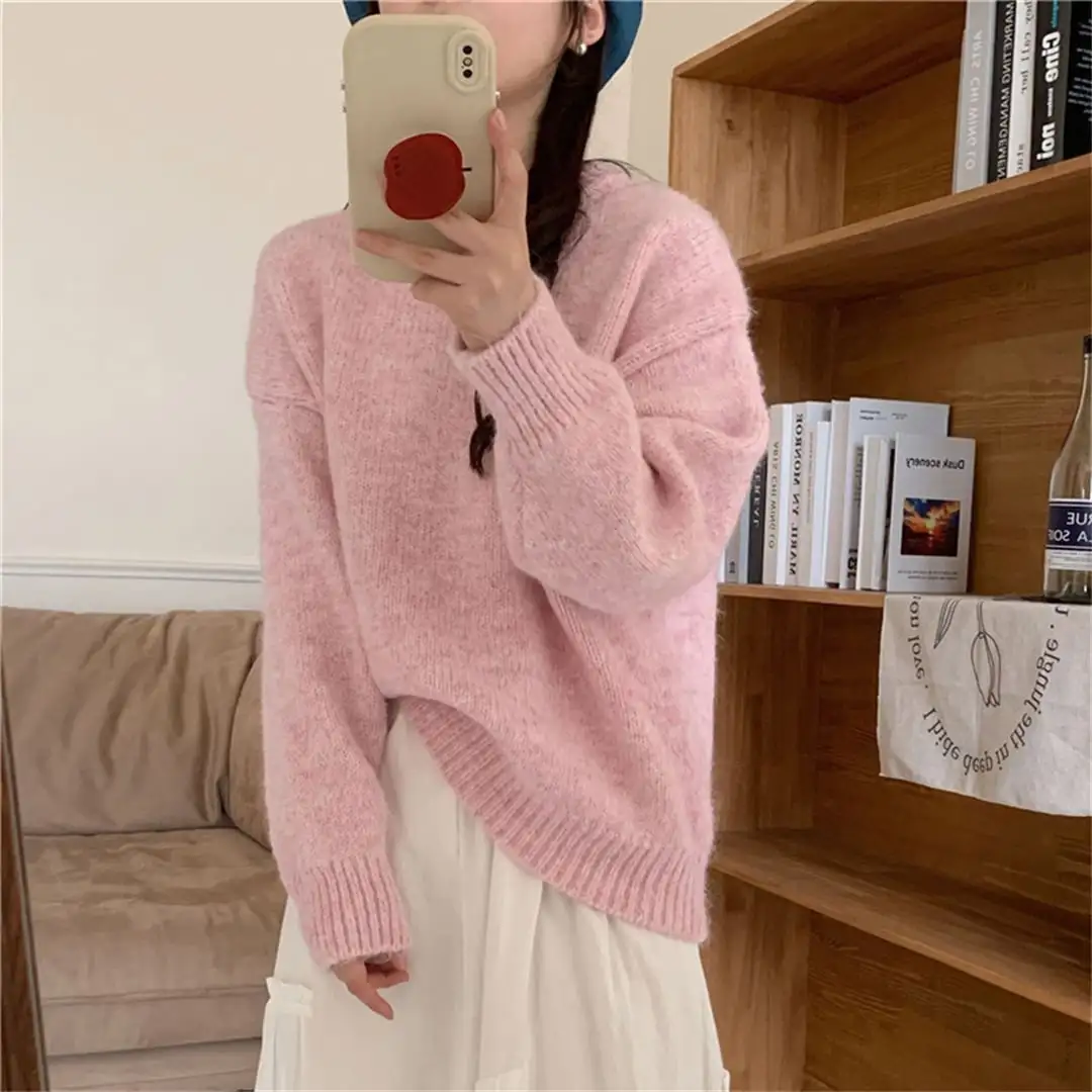 6colors トップス クルーネットニット 韓国風 パステルカラー モコニット