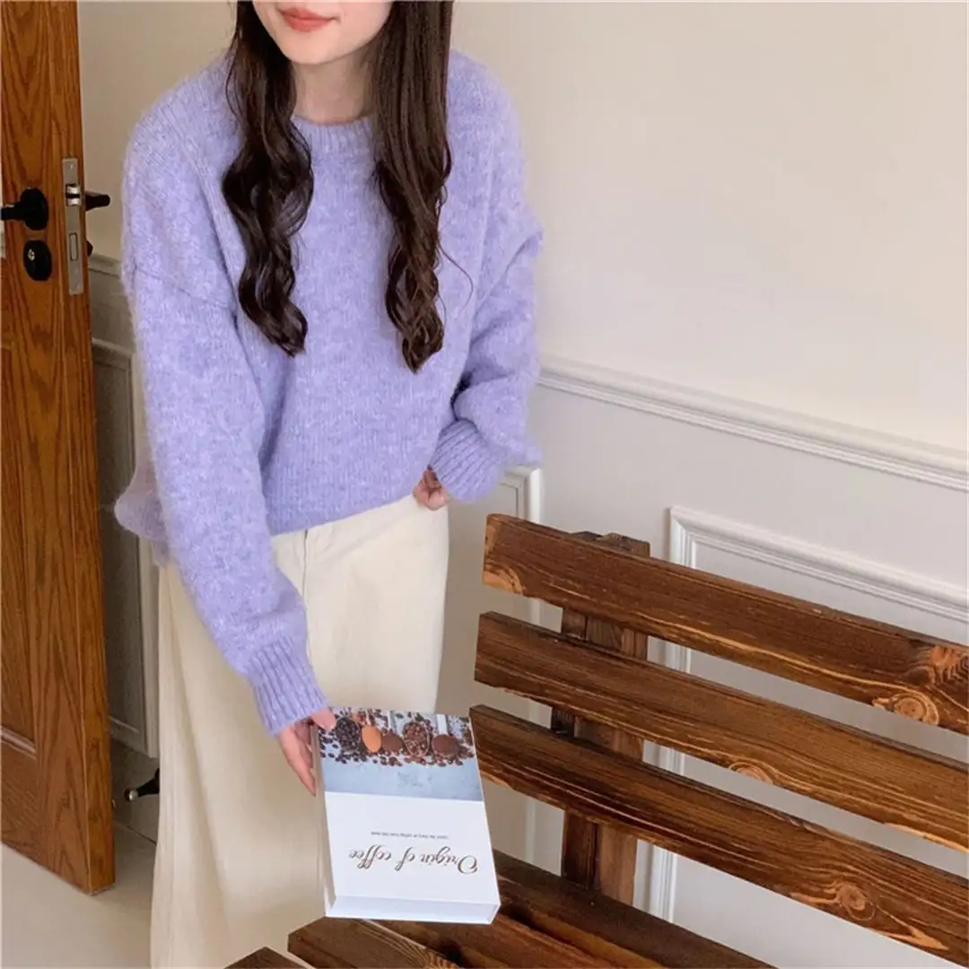 6colors トップス クルーネットニット 韓国風 パステルカラー モコニット