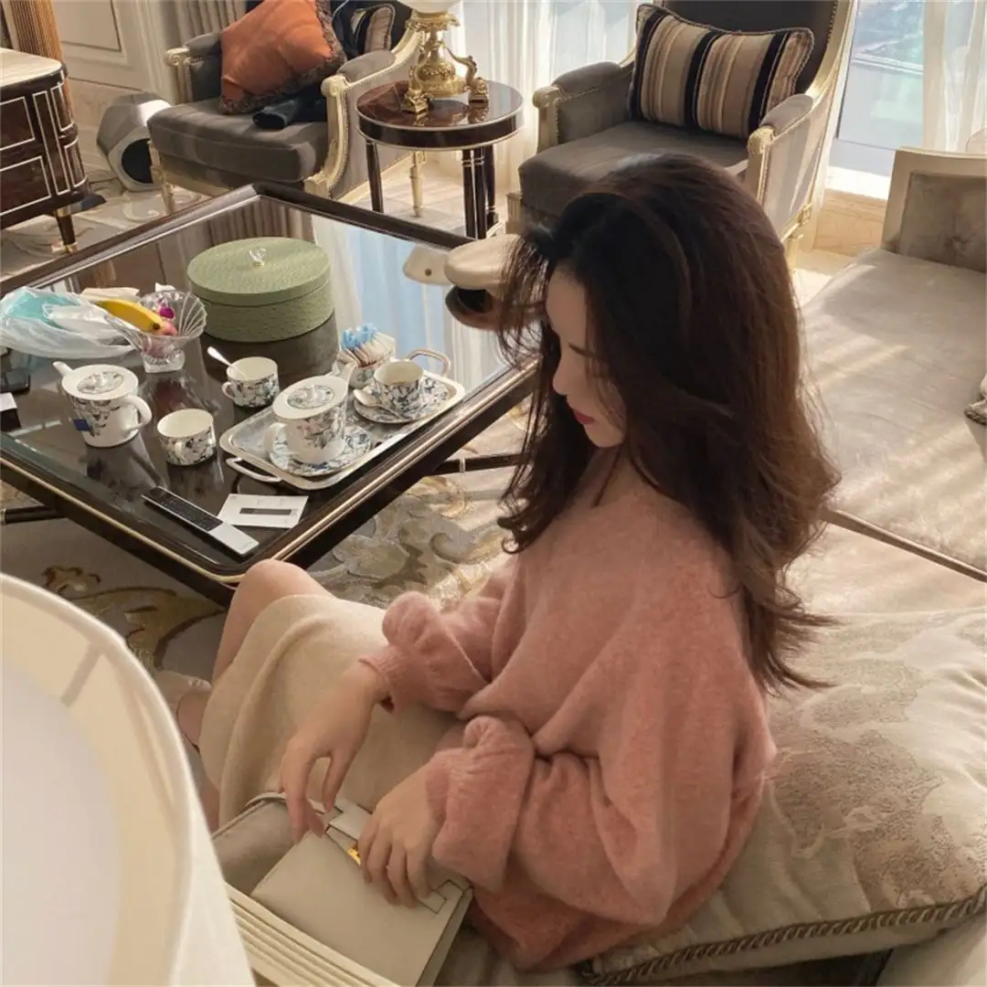 4colors トップス 大人ゆるめ Vネック プルオーバーニット 無地