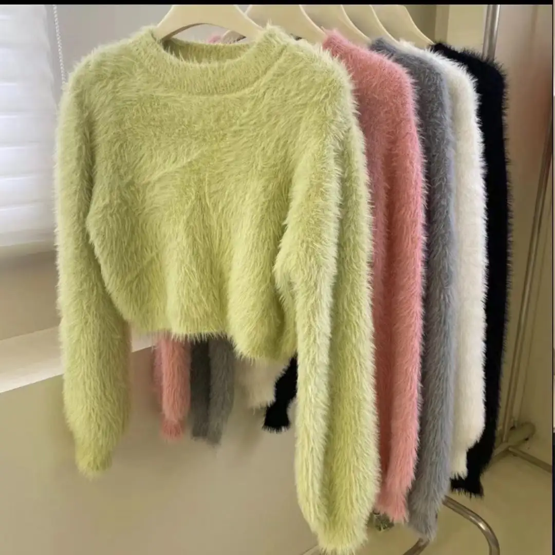 5colors トップス 韓国風 甘系 ショートニット ふわふわ肌触り