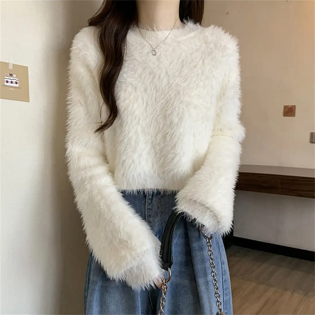 5colors トップス 韓国風 甘系 ショートニット ふわふわ肌触り