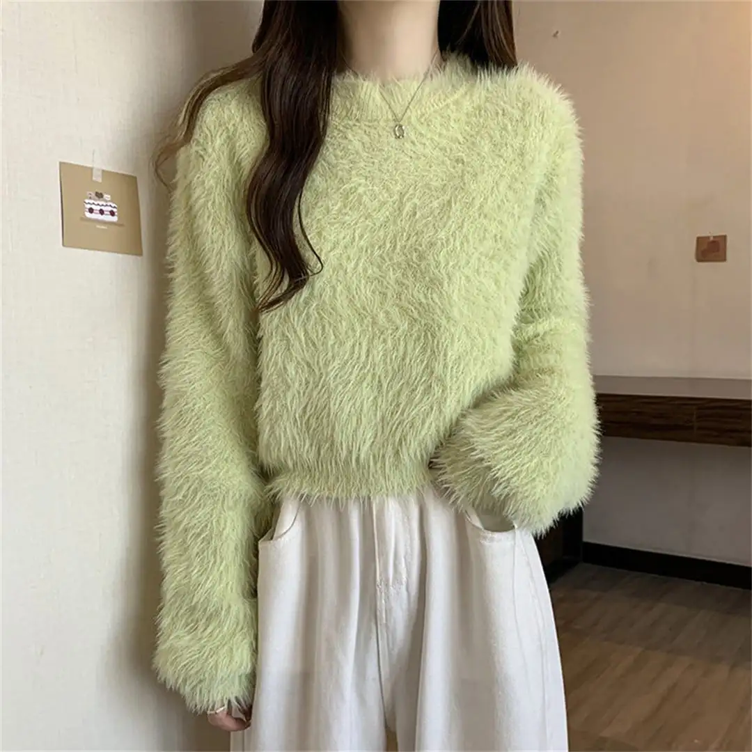 5colors トップス 韓国風 甘系 ショートニット ふわふわ肌触り