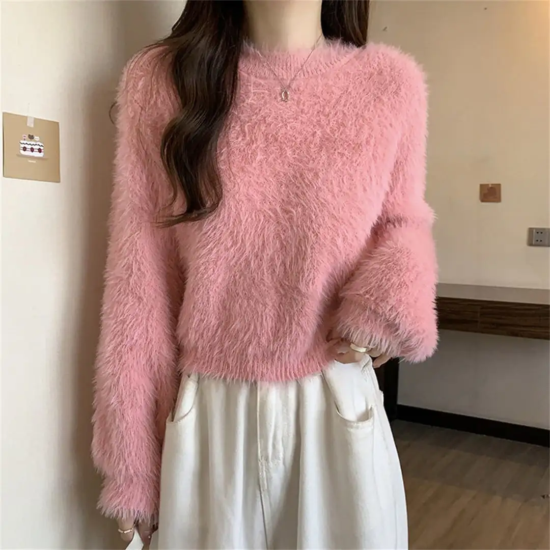 5colors トップス 韓国風 甘系 ショートニット ふわふわ肌触り