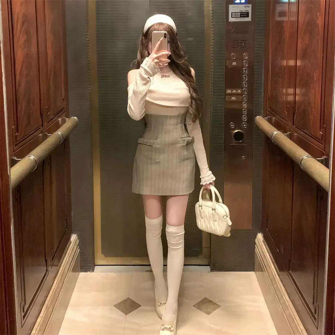 セットアップ カジュアル オフショルダー ウエストシェイプ トップス＆スカート