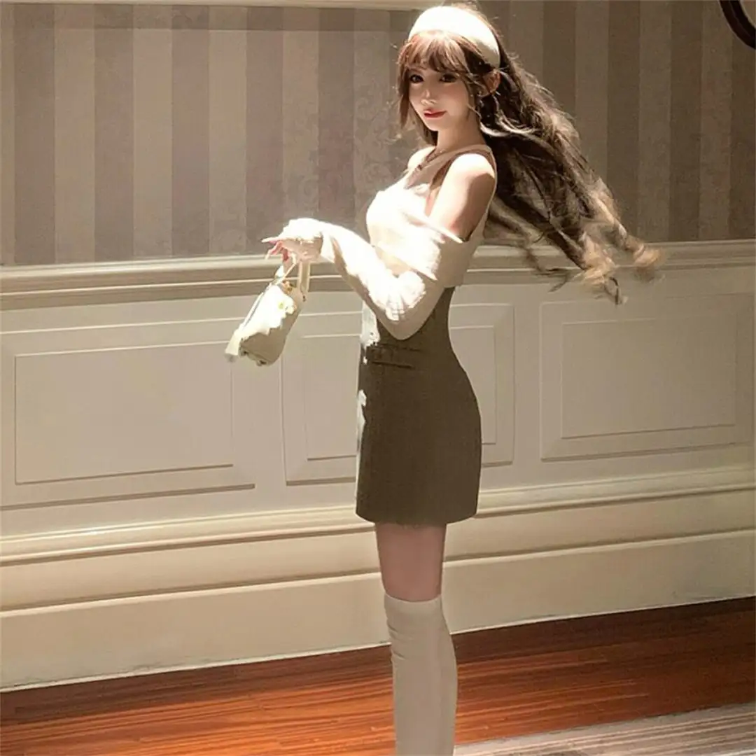 セットアップ カジュアル オフショルダー ウエストシェイプ トップス＆スカート