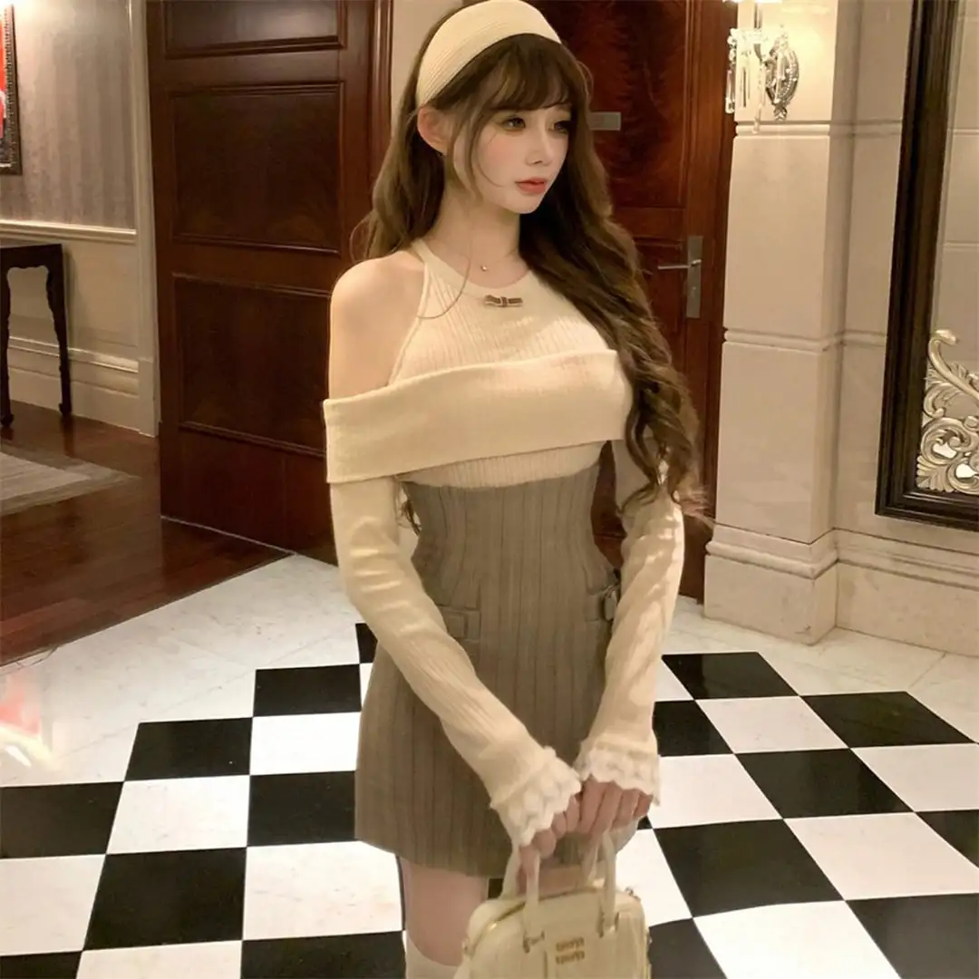 セットアップ カジュアル オフショルダー ウエストシェイプ トップス＆スカート