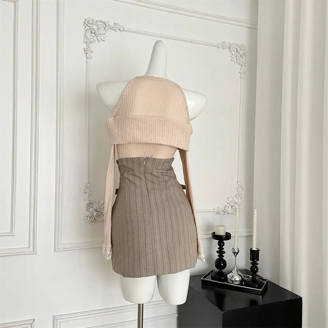 セットアップ カジュアル オフショルダー ウエストシェイプ トップス＆スカート