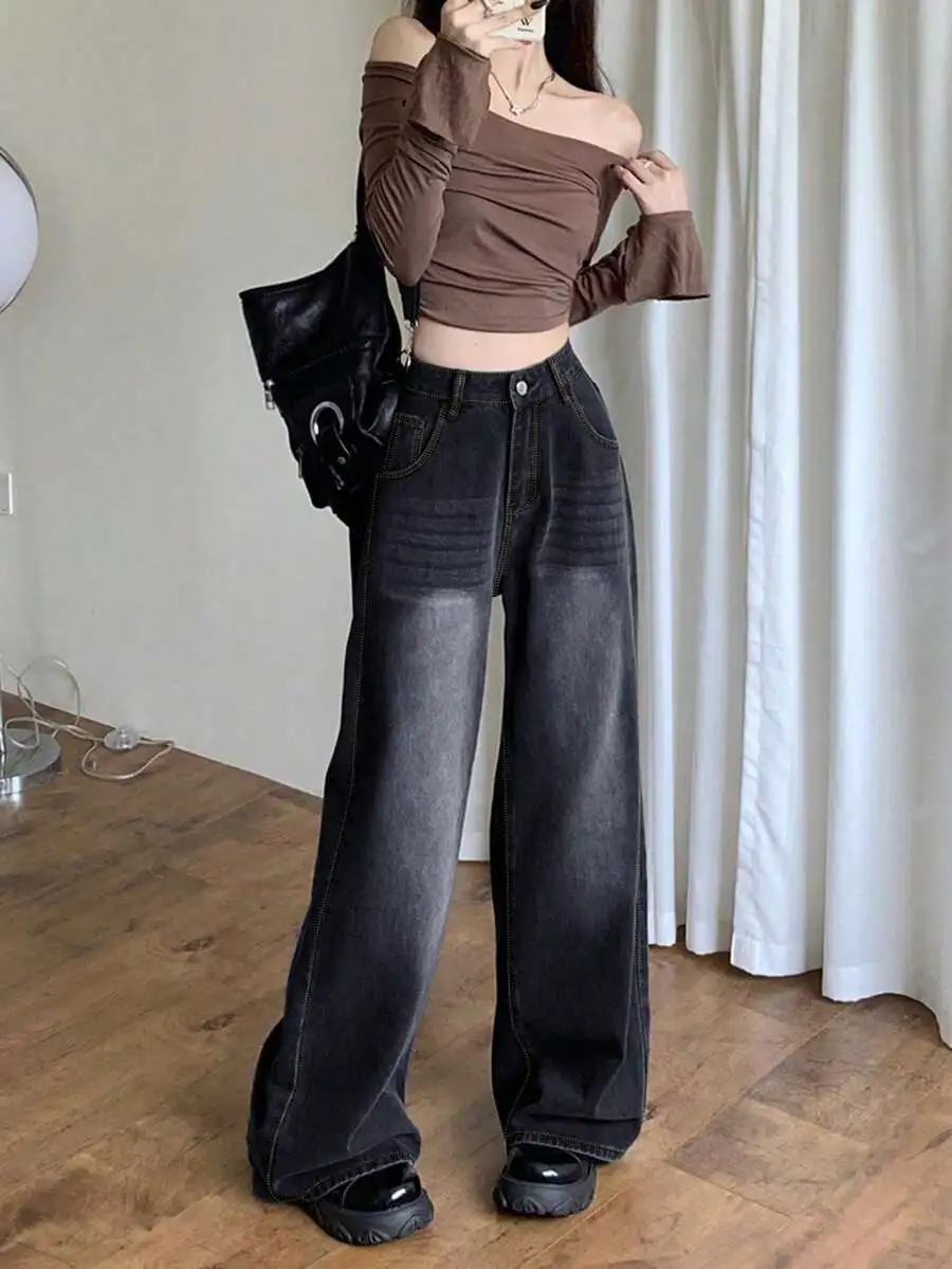 ハイウエスト レトロ  ストレート レディース ジーンズ