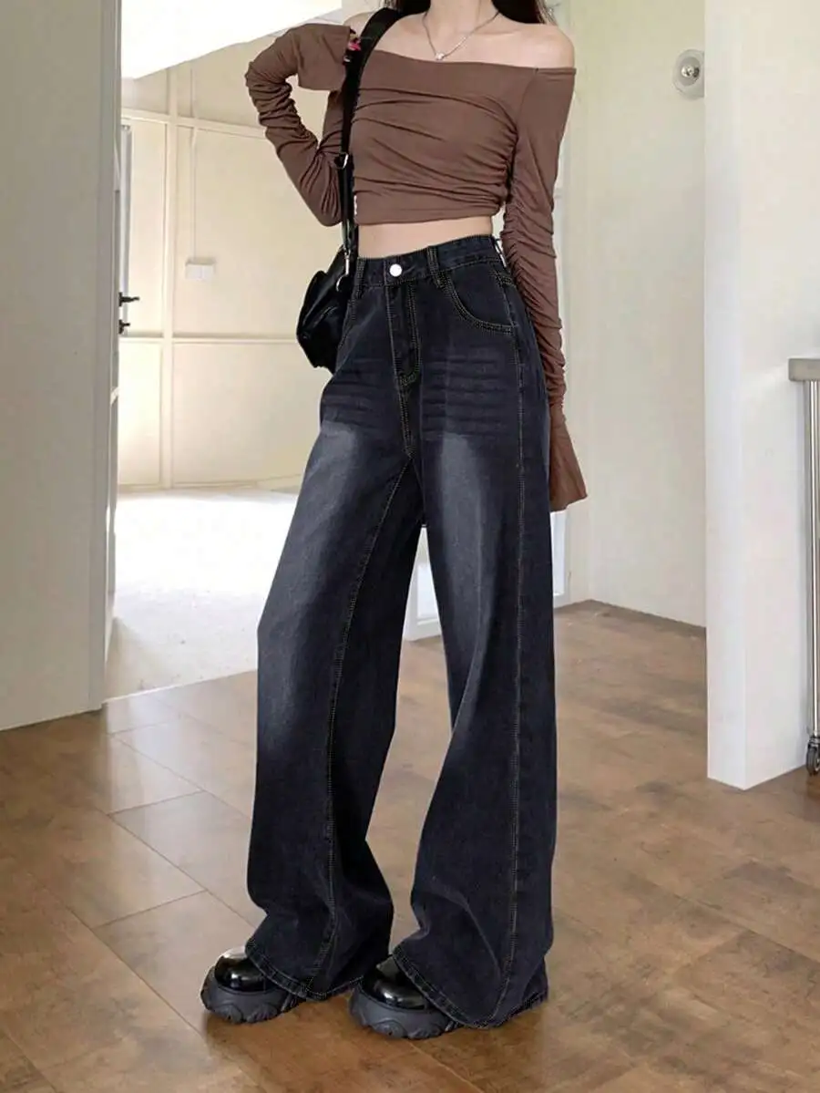 ハイウエスト レトロ  ストレート レディース ジーンズ