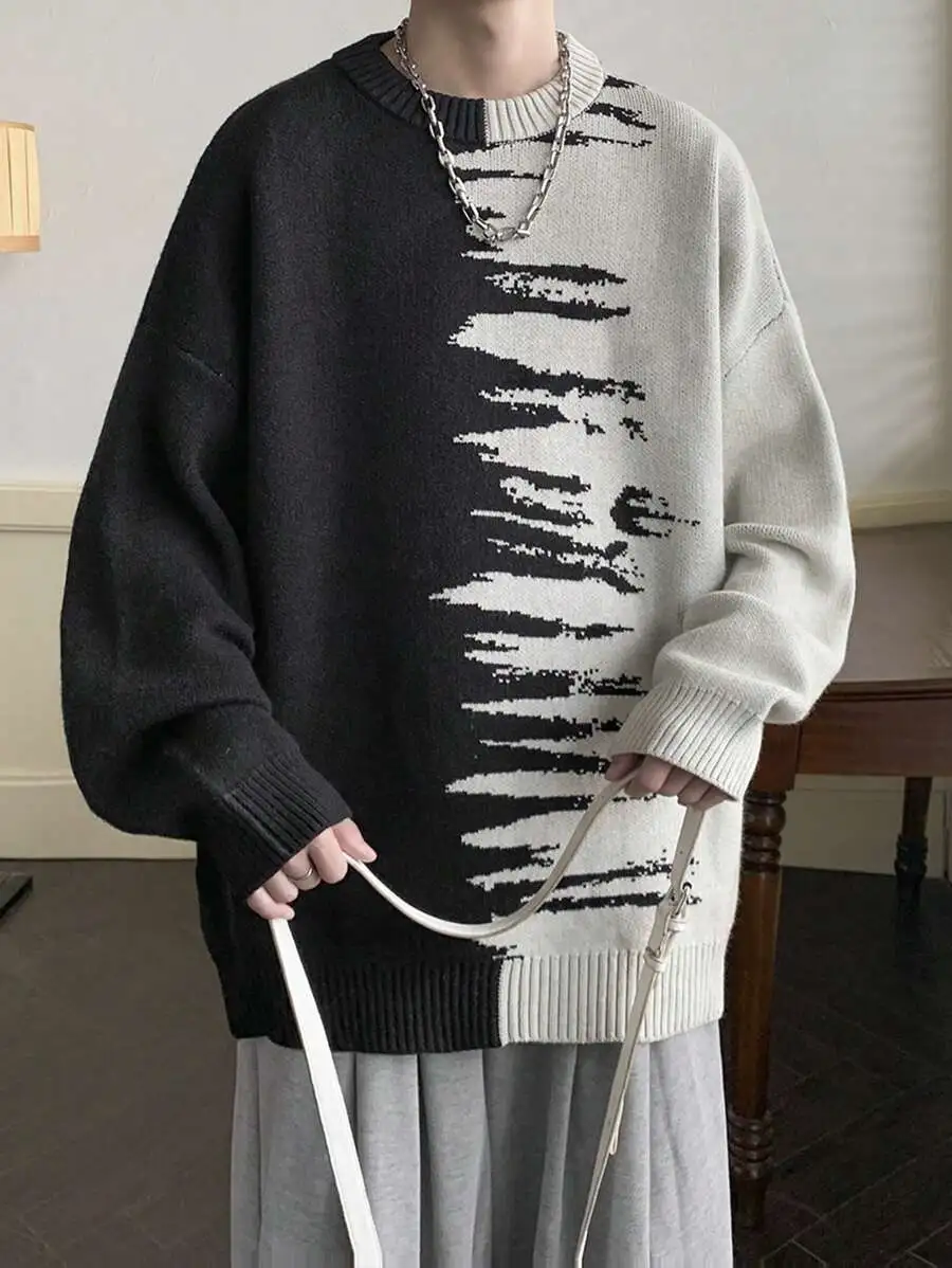 レトロ ルーズ ストリート パッチワーク セーター 長袖 トップス