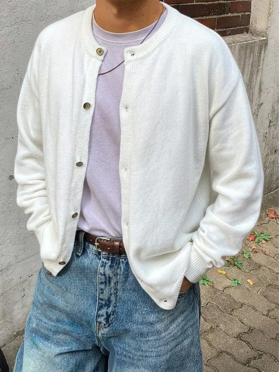 カジュアル ルーズ 無地 高品質 通勤 ラウンドネック カーディガン ニット セーター