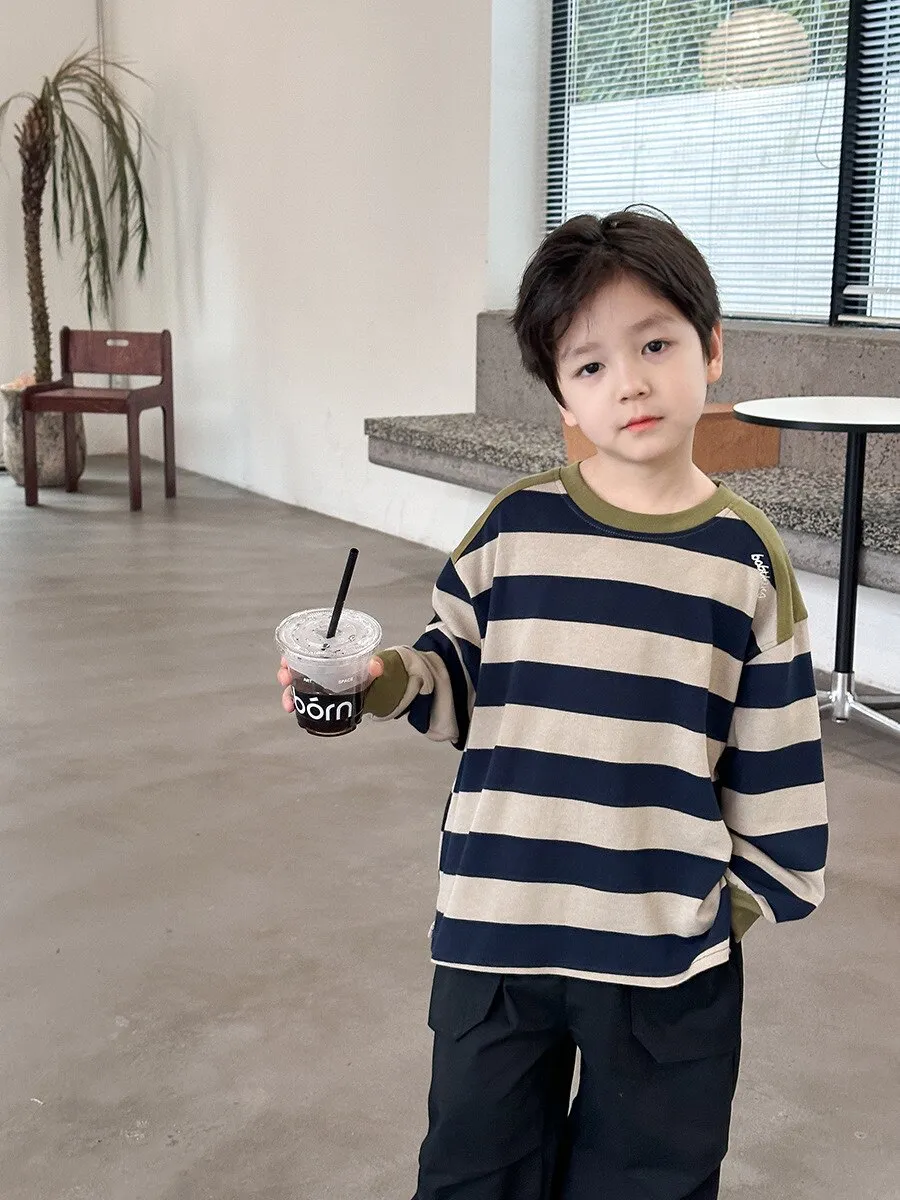 【100-160cm】大人気 ルーズ カジュアル カッコイイ ボーダー柄 トップス