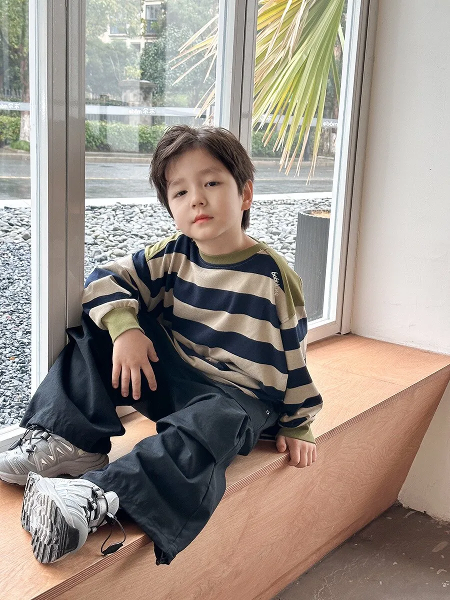 【100-160cm】大人気 ルーズ カジュアル カッコイイ ボーダー柄 トップス