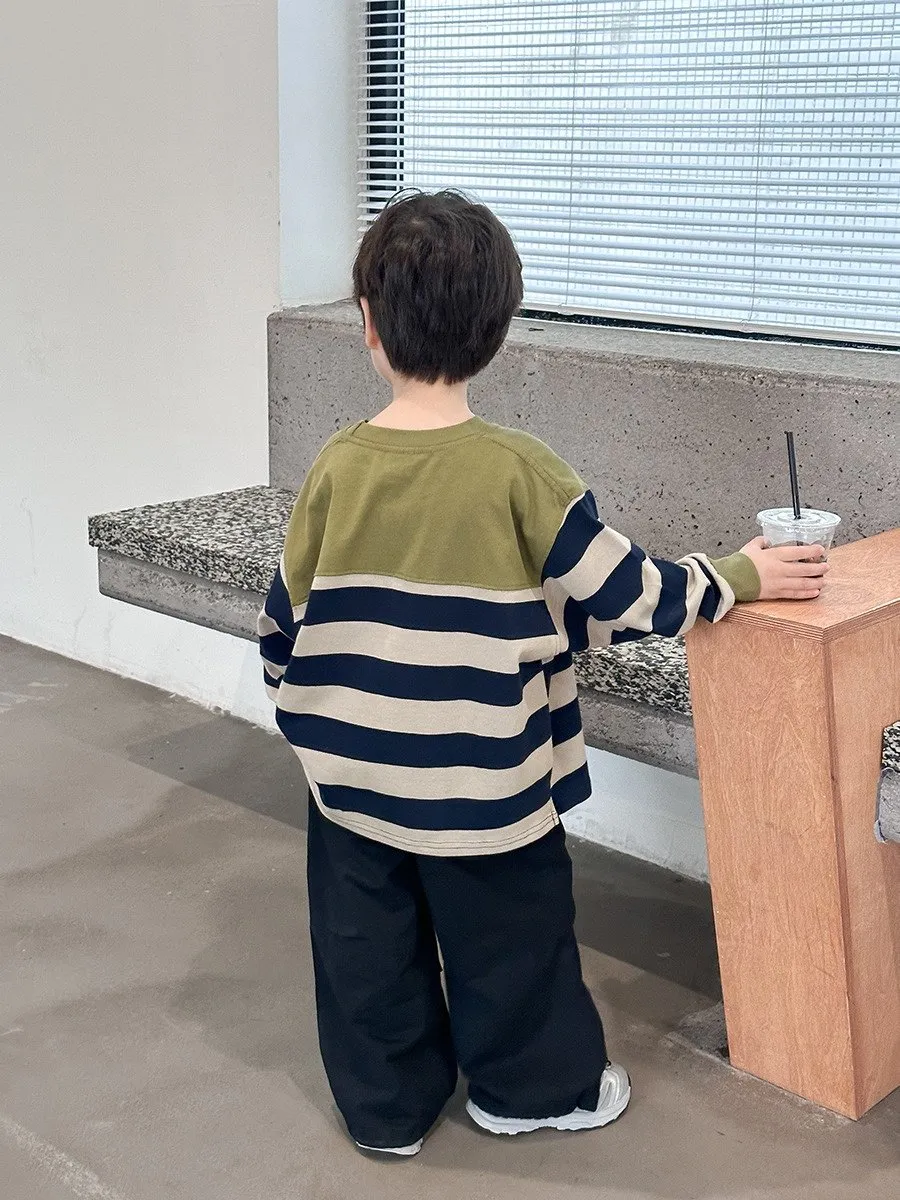 【100-160cm】大人気 ルーズ カジュアル カッコイイ ボーダー柄 トップス