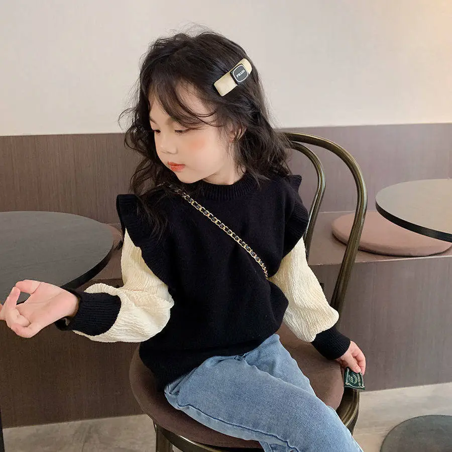 【100-160cm】目立つ フェイクレイヤード スウィート 合わせやすい トップス