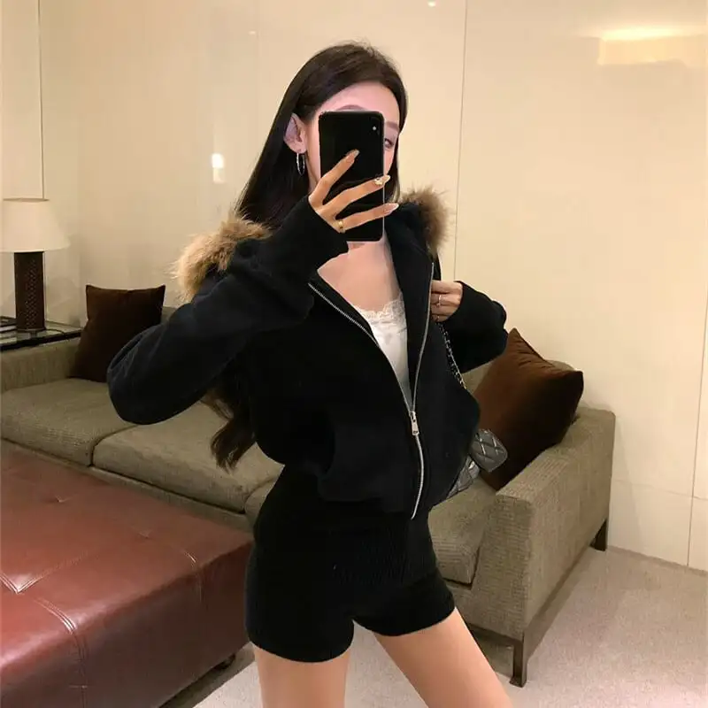 ジップアップパーカー フード付き フェイクファー ブラック グレー