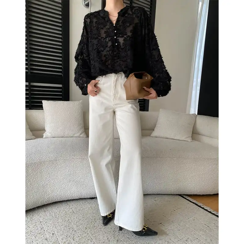 トップス シャツ Vネック ランタンスリーブ 通勤