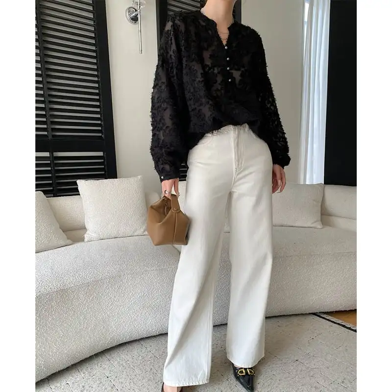 トップス シャツ Vネック ランタンスリーブ 通勤