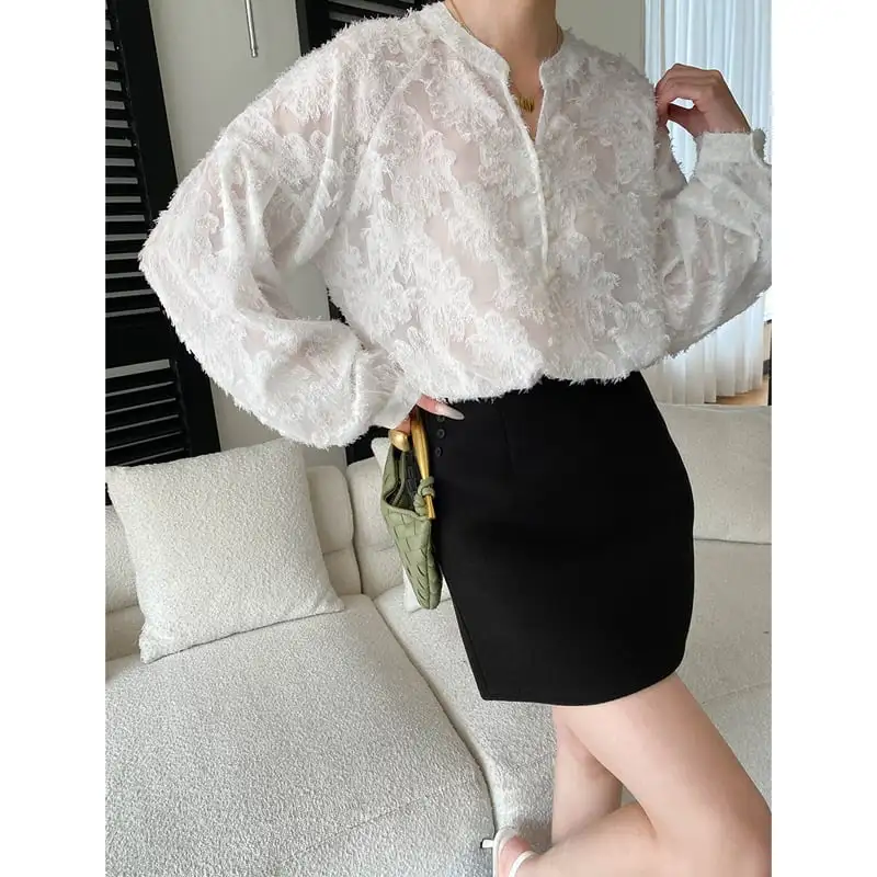 トップス シャツ Vネック ランタンスリーブ 通勤