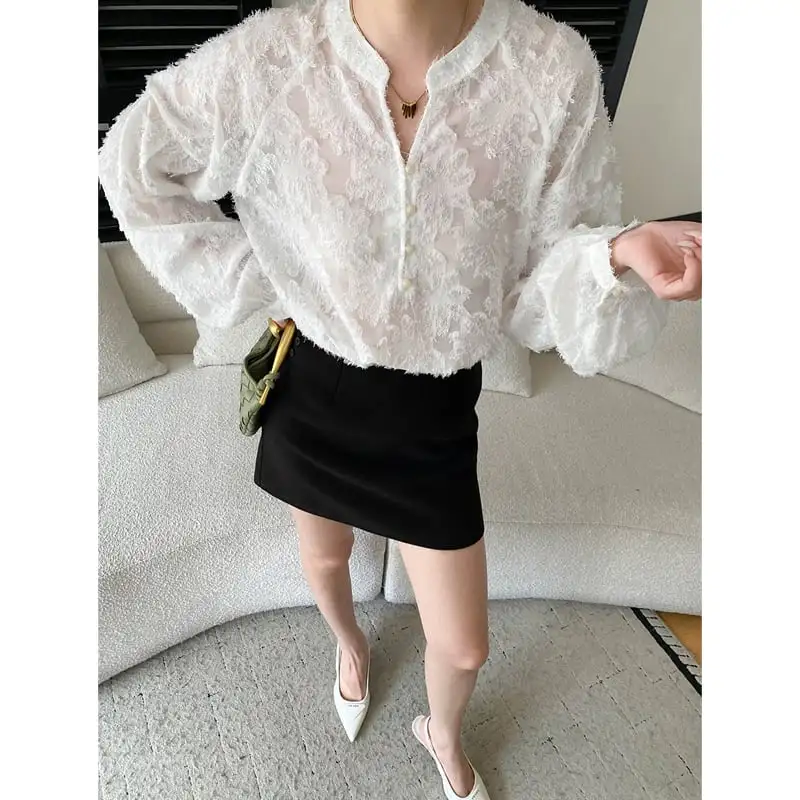 トップス シャツ Vネック ランタンスリーブ 通勤