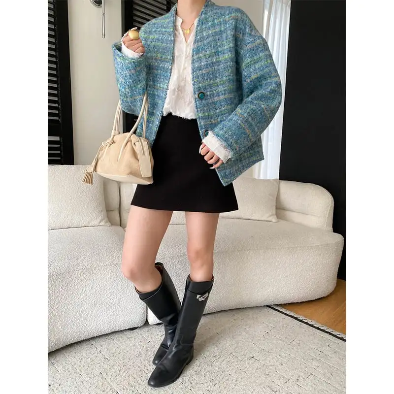 フレンチシック マルチカラー ハイゲージツイード テーラードジャケット