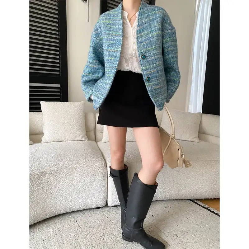 フレンチシック マルチカラー ハイゲージツイード テーラードジャケット