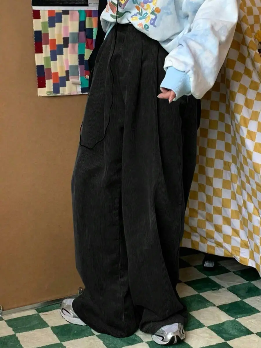 コーデュロイ ワイドパンツ ベルトなし サイドポケット メンズ