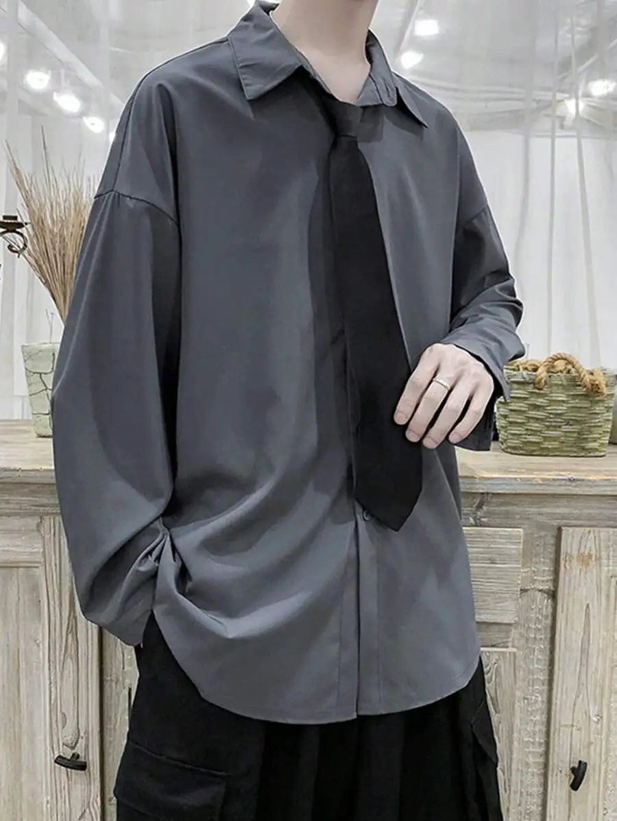 カジュアル 無地 ドロップショルダー ルーズシャツ オーバーサイズ シャツ