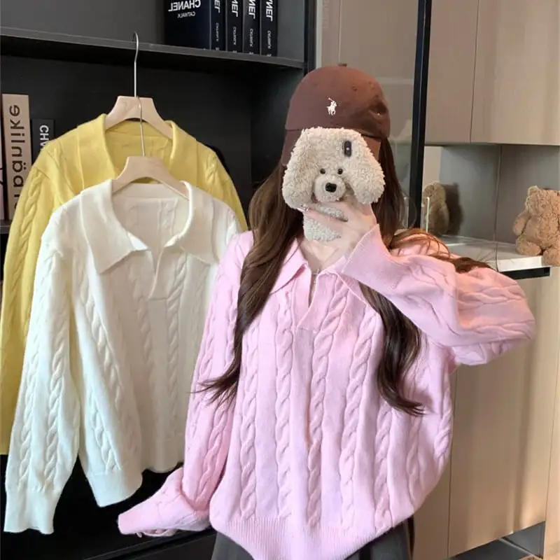 トップス セーター POLOネック ゆったり ケーブルニット