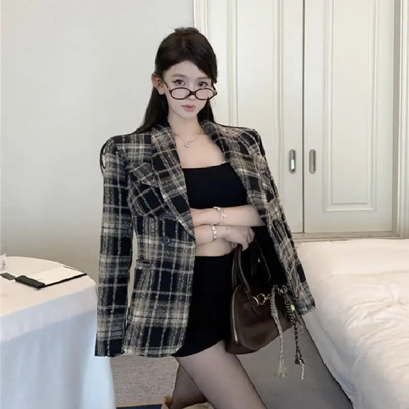 アウター スーツ ジャケット チェック柄 レトロ ファッション