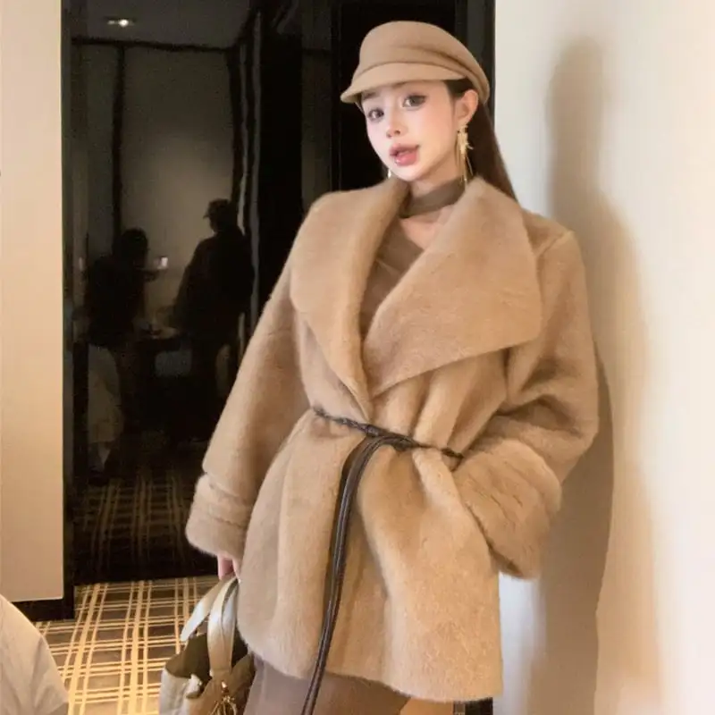 アウター ラペルカーカーディガン 気質溢れる ベルト付き