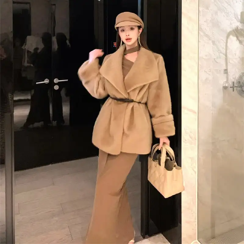 アウター ラペルカーカーディガン 気質溢れる ベルト付き