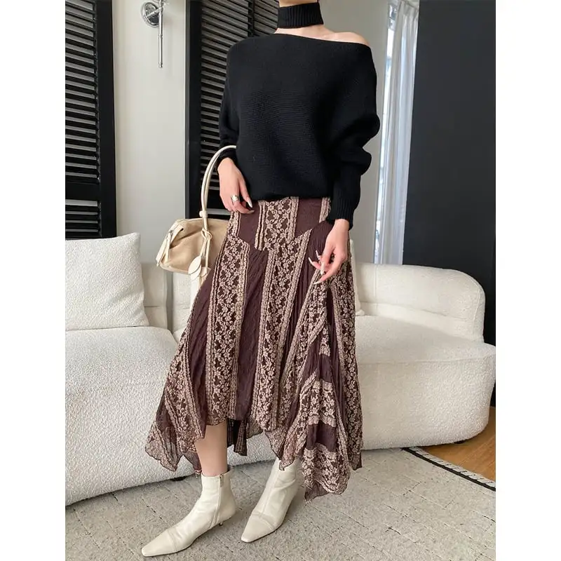 トップス ニットセーター ネックウォーマー付き オフショルダー レッド