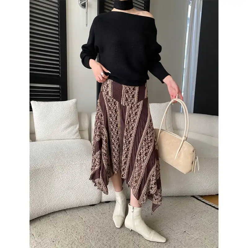 トップス ニットセーター ネックウォーマー付き オフショルダー レッド