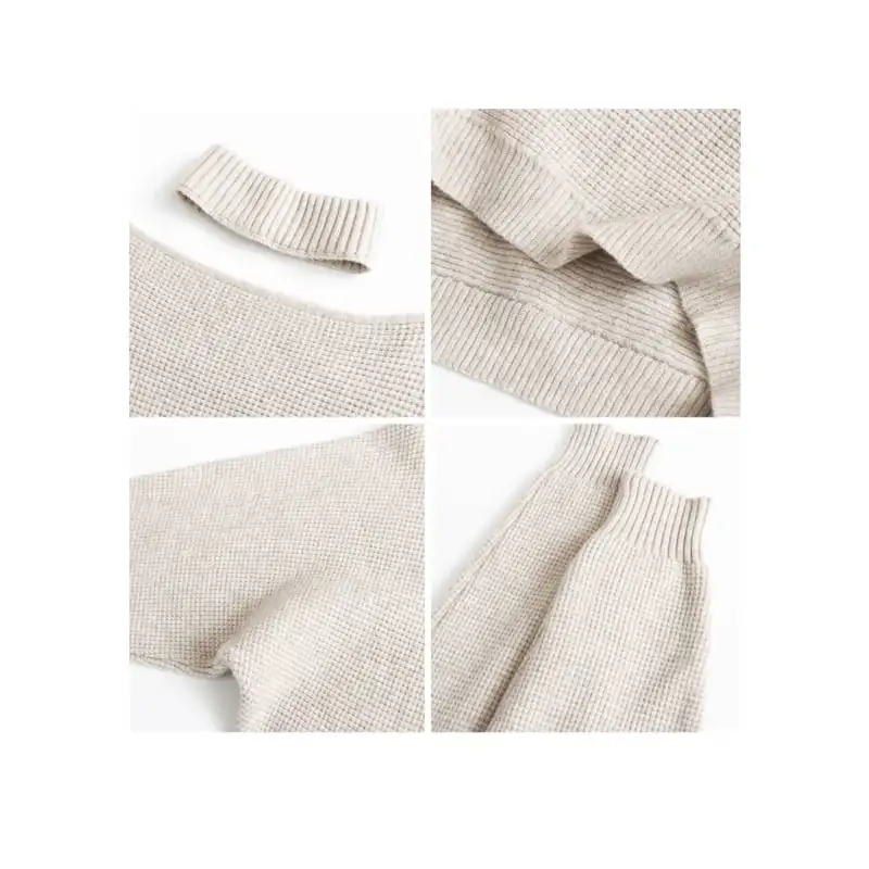 トップス ニットセーター ネックウォーマー付き オフショルダー レッド