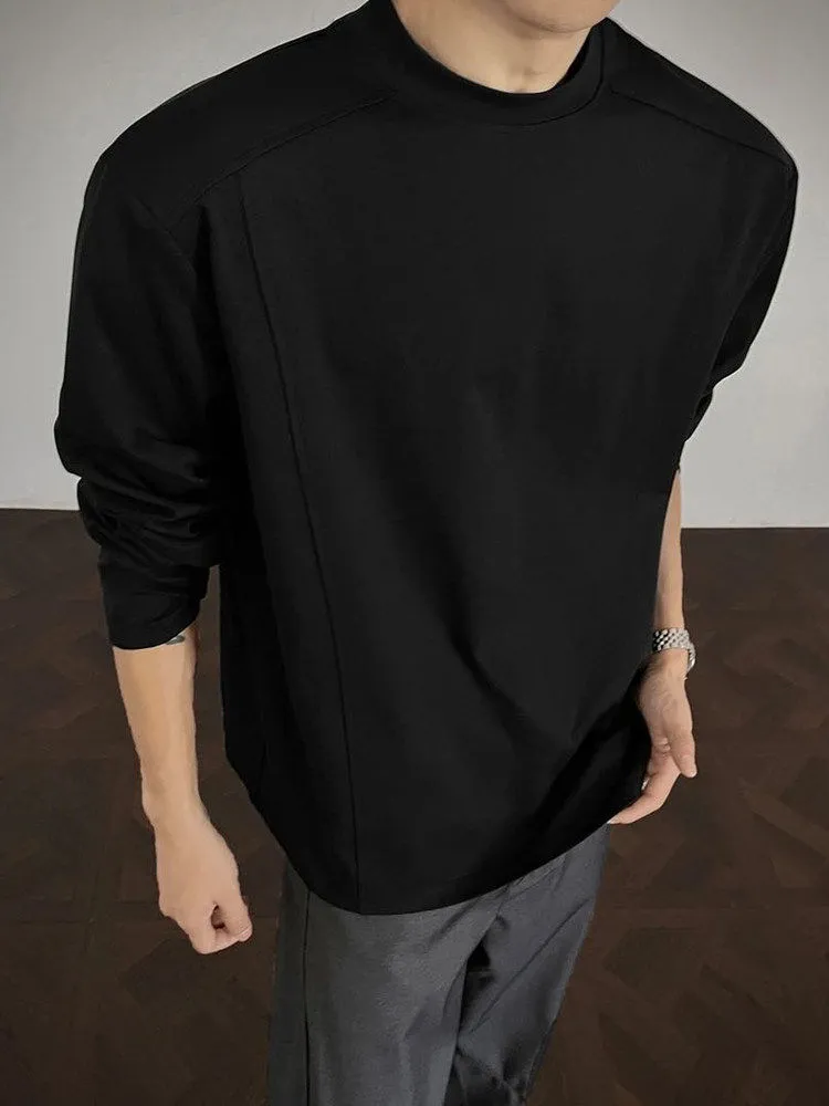 レトロ ルーズ カジュアル 合わせやすい 無地 長袖 Tシャツ