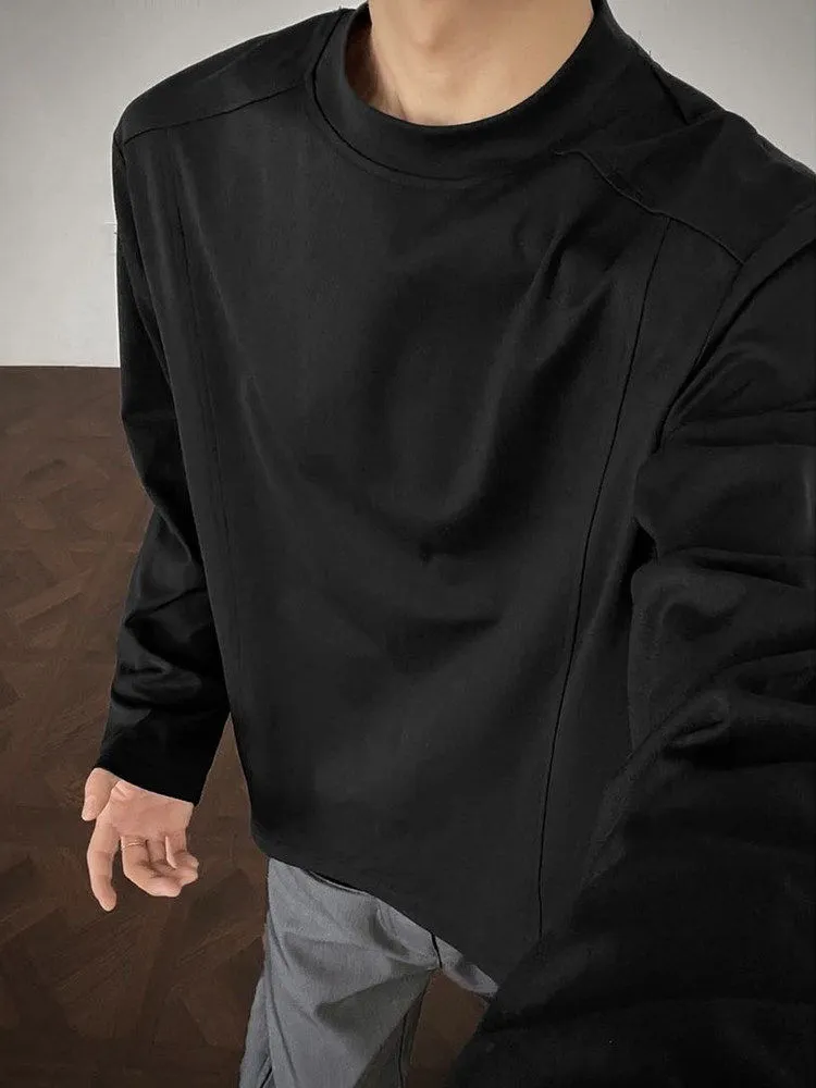 レトロ ルーズ カジュアル 合わせやすい 無地 長袖 Tシャツ