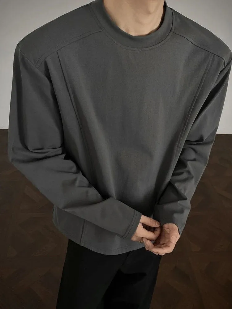 レトロ ルーズ カジュアル 合わせやすい 無地 長袖 Tシャツ