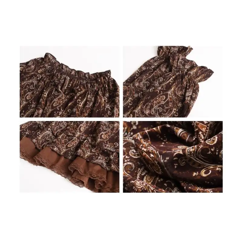 ワンピース プリント ボヘミアン コーヒー色