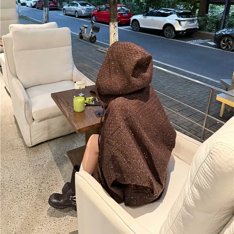 アウター ジップパーカー ツイード ゆったり 流行兆し コーヒー色