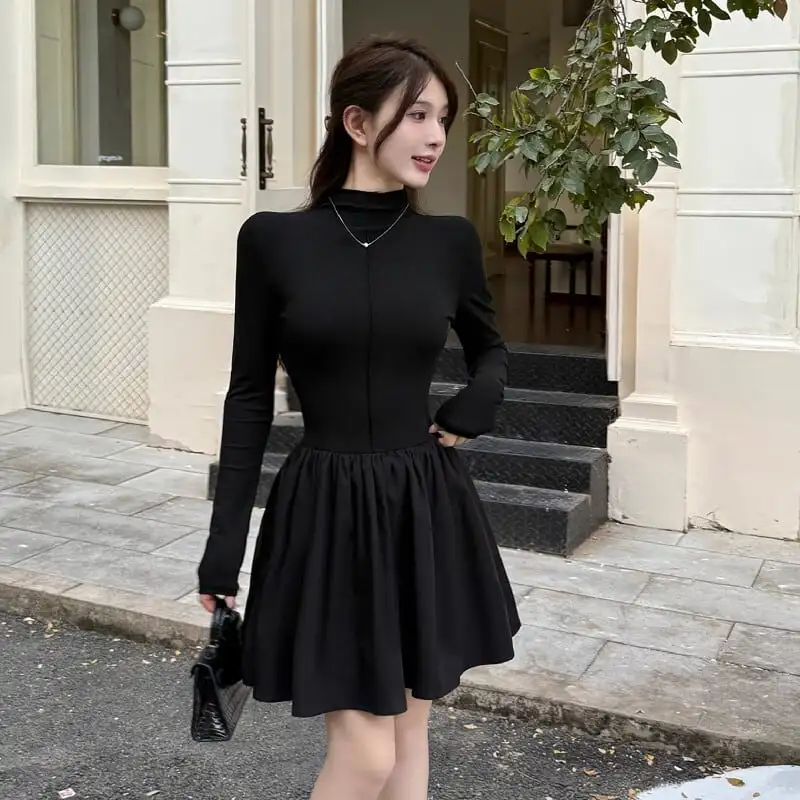 ワンピース シルエット デイリー 着こなし 長袖 ブラック