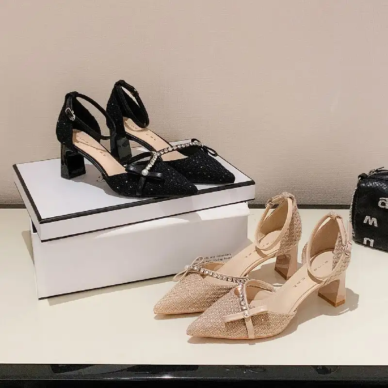 シューズ パンプス ツイード  ローヒール ブラック ライトブラウン 6CM