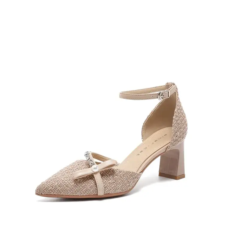 シューズ パンプス ツイード  ローヒール ブラック ライトブラウン 6CM