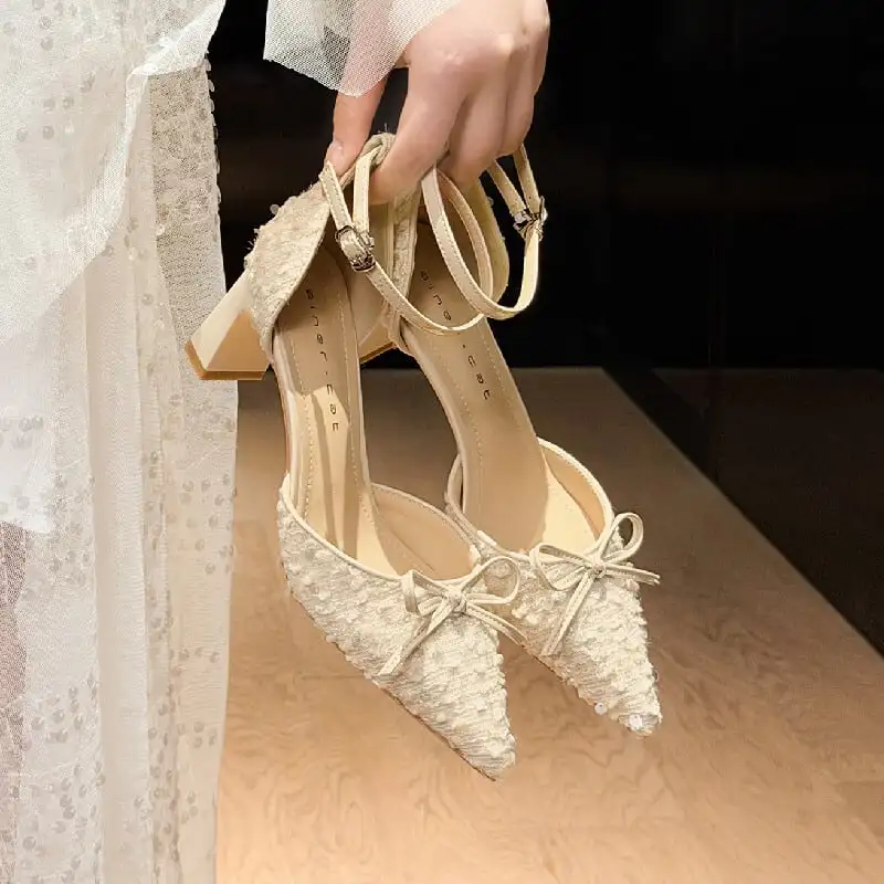 2colors シューズ パンプス スパンコール ローヒール グレー ベージュ 6CM